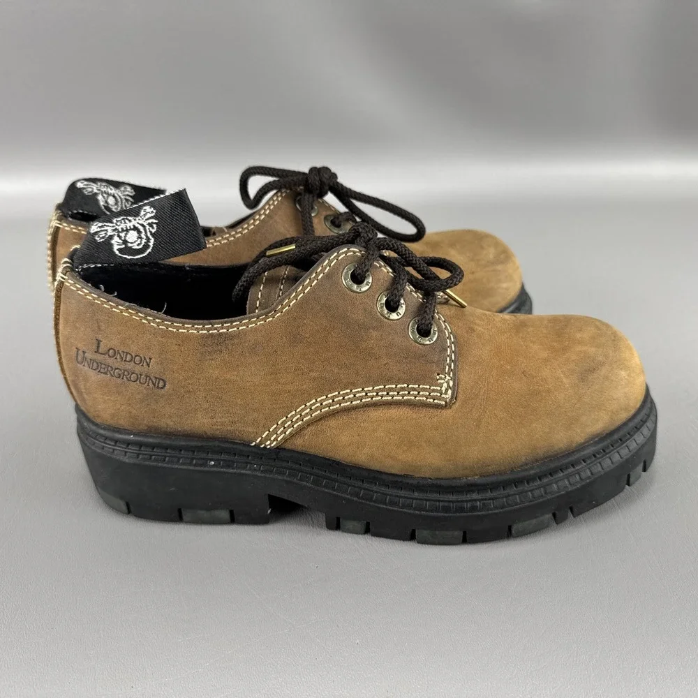 London Underground Brown Leather Chunky Lug Sole Oxford Y2K Steampunk Womens 7.5